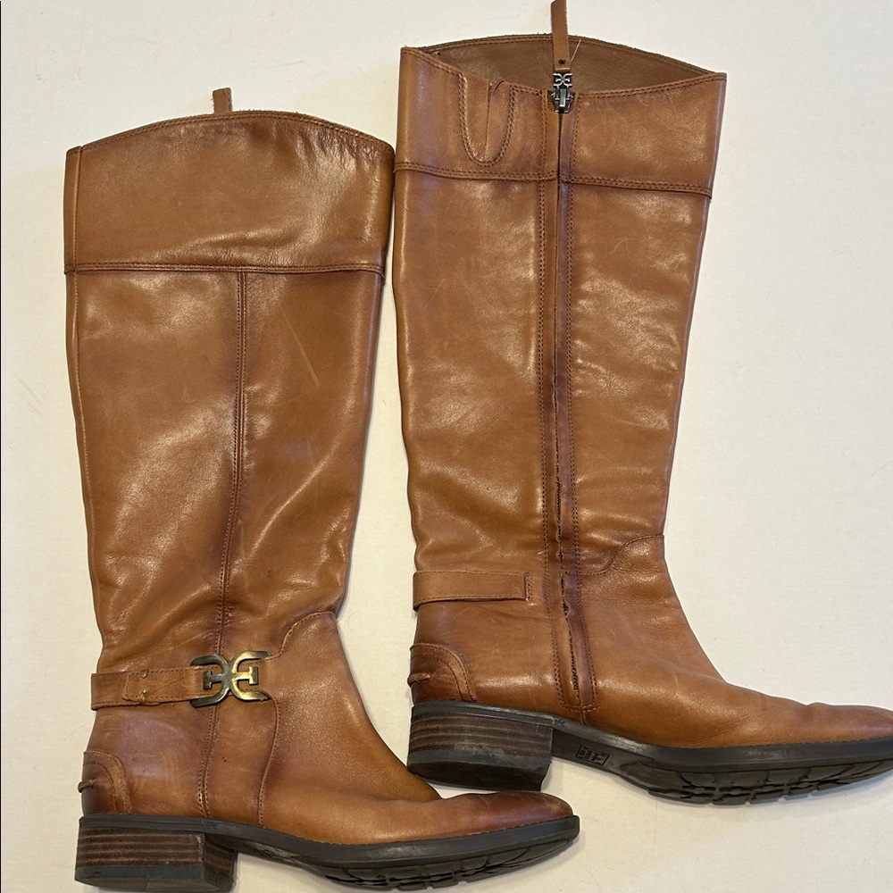 Sam Edelman Women's Priscilla Tall Boots Size 8M Leather Brown Zip Up Logo - Picture 5 of 12